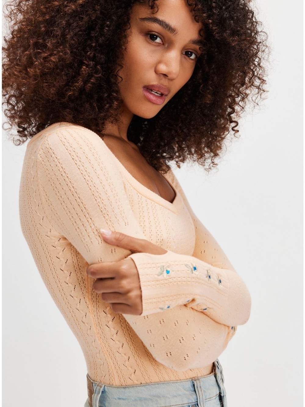 Free People Such A Dreamer Cuff Bodysuit One Piece Long-Sleeve Pointelle Knit - Picture 2 of 8